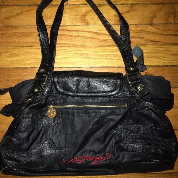 VERY CHIC Ed Hardy Christian Audigier Metallic Gold Black Tiger Purse Handbag - Picture 9 of 11